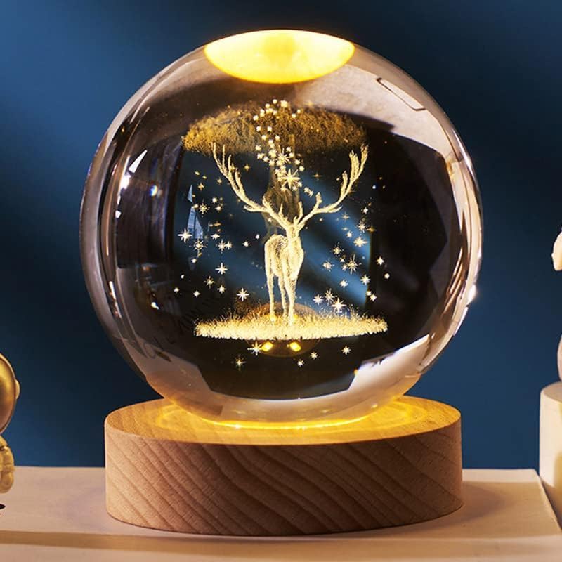 3D Crystal Ball Night Lamp Deer Crystal Ball, 6 CM