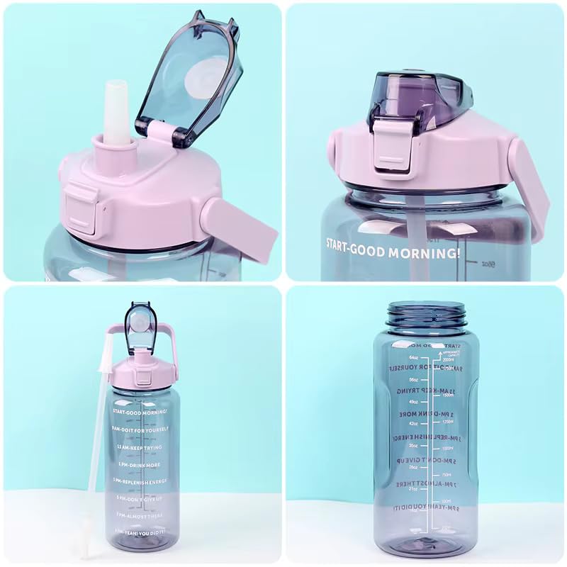 2L Motivational Water Bottle with Time Marker Transparent, Leak-Proof
