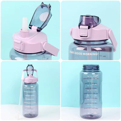 2L Motivational Water Bottle with Time Marker Transparent, Leak-Proof