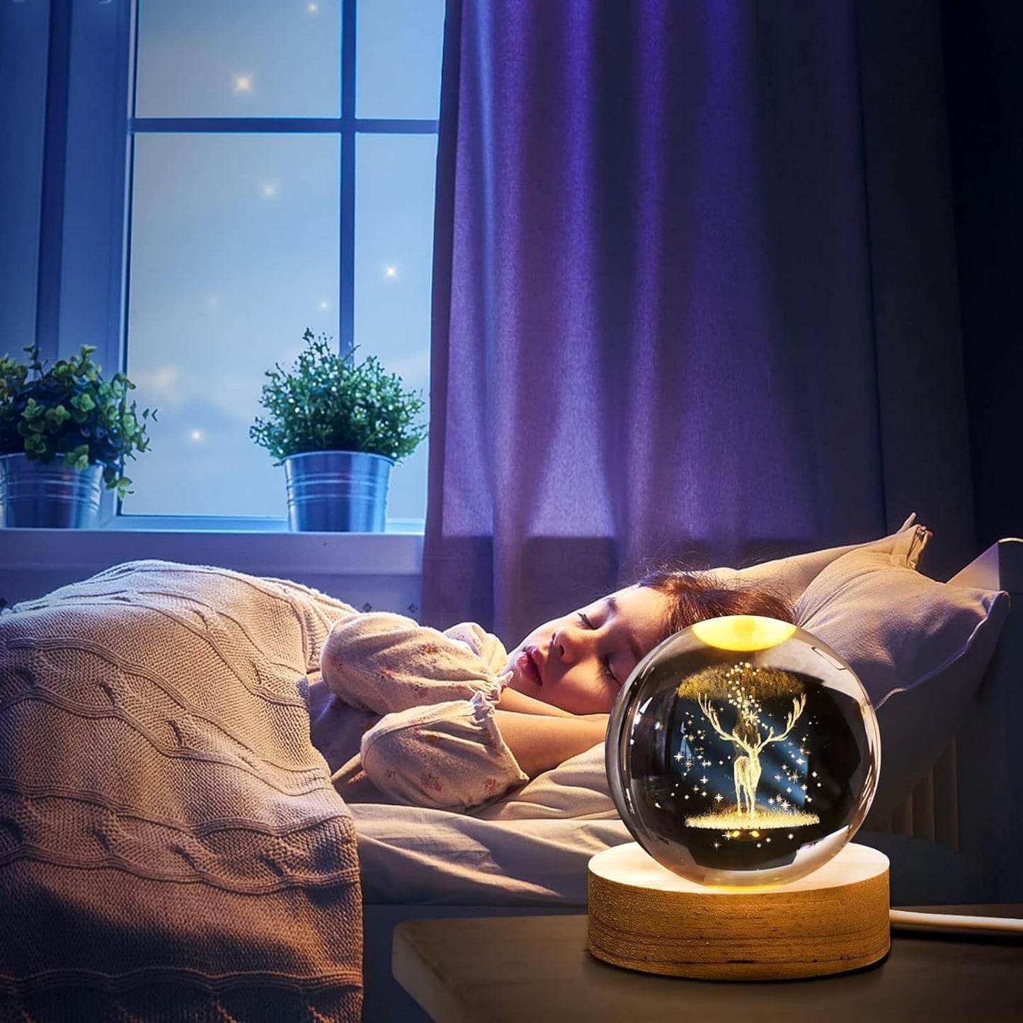 3D Crystal Ball Night Lamp Deer Crystal Ball, 6 CM
