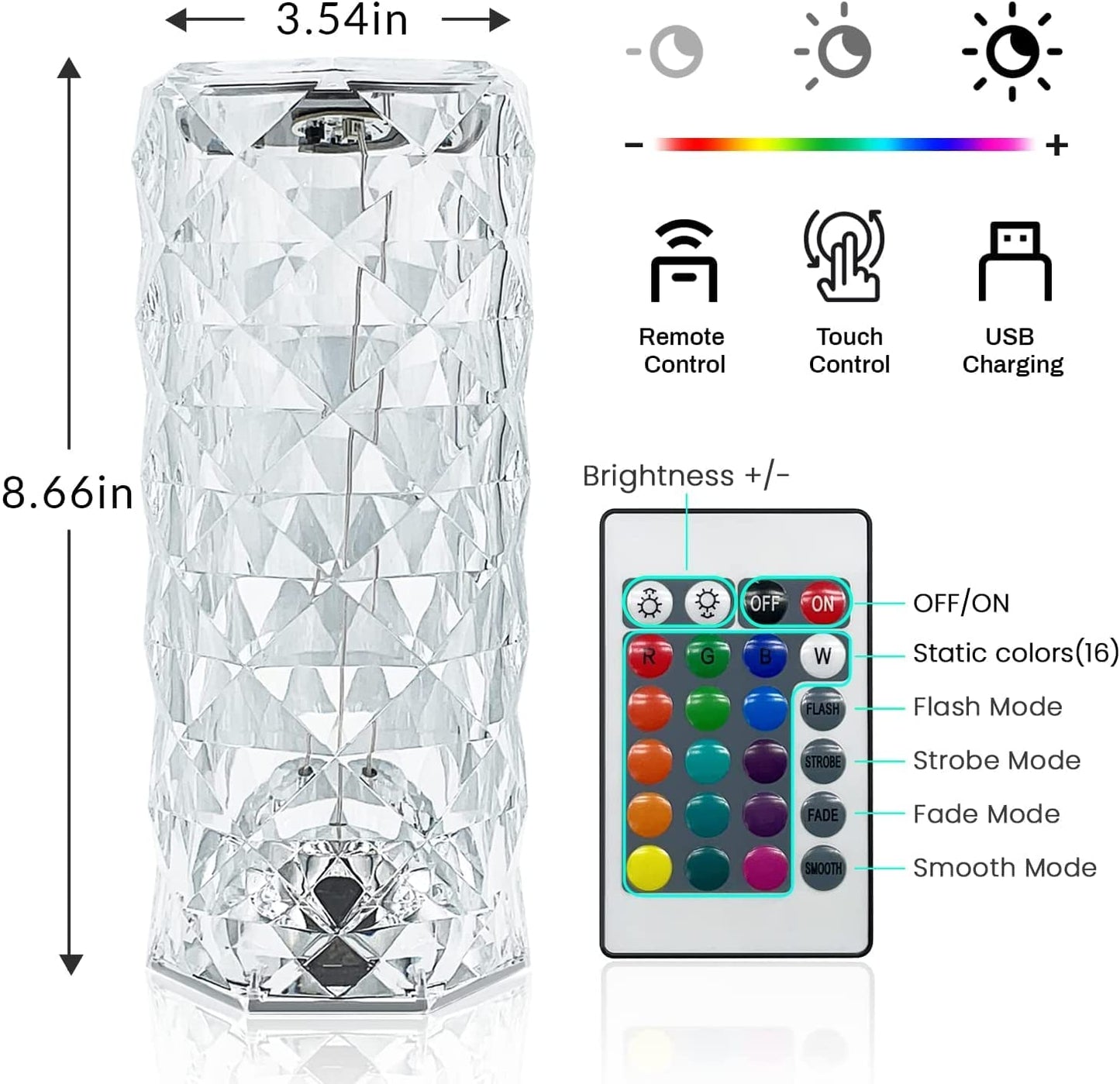 Rose Diamond LED Table Lamp16 Colors Rgb